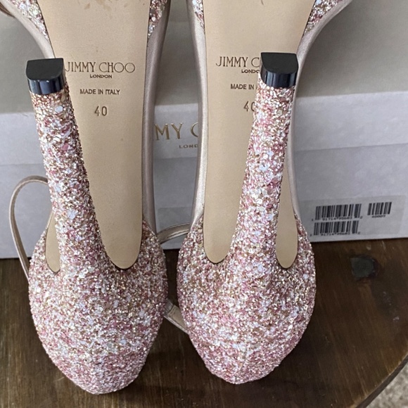Jimmy Choo - Misty 120 Coarse Pink Glitter Sandal - Picture 3 of 6